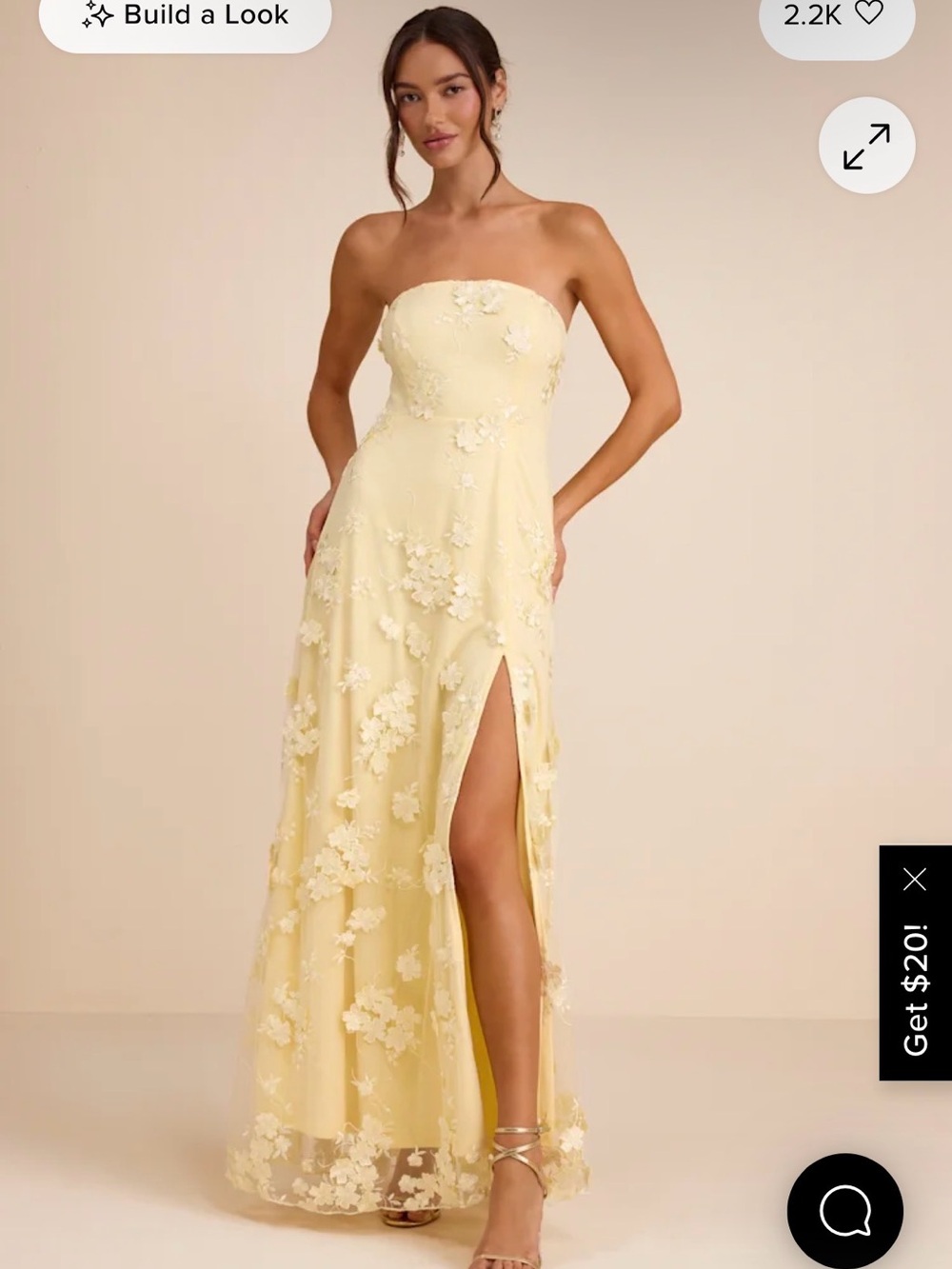 Rare Presence Light Yellow 3D Floral Embroidered Maxi Dress
